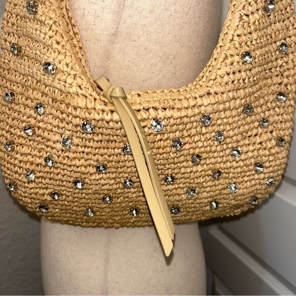 Urban Expressions Studded Embellished Raffia Straw Shoulder Bag - Picture 2 of 11